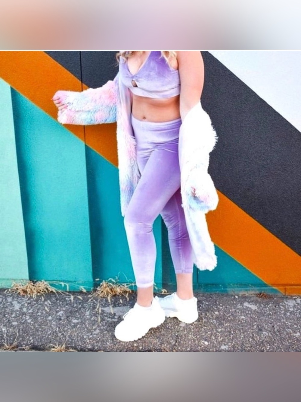 NWT FABLETICS Emma Velour Velvet High Rise Leggings Lilac Purple Size Medium